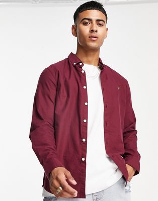 Farah Brewer slim fit cotton oxford shirt in burgundy - RED