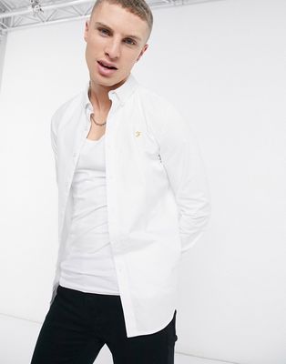 Farah Brewer slim fit cotton oxford shirt in white - WHITE