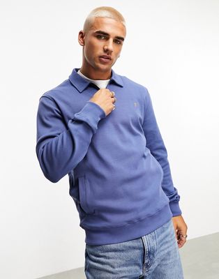Farah Castell 1/4 zip collar sweatshirt in caribbean blue