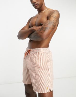Farah Colbert seersucker stripe shorts in red-Pink