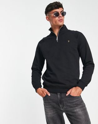 Farah Jim half zip heather cotton sweatshirt in black