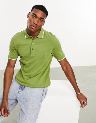 Farah Kingston pique stripe polo shirt in moss green