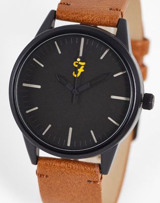 Farah leather strap watch in tan-Brown