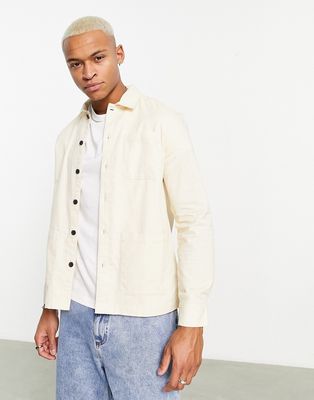 Farah Leckie long sleeve overshirt in off white