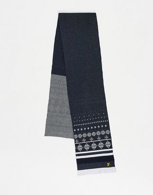 Farah logo fair isle scarf in charcoal-Gray