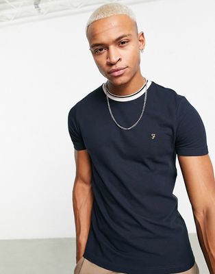 Farah Meadows T-shirt in true navy with striped collar