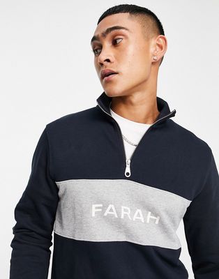 Farah Orford quarter zip logo cotton sweatshirt in true navy