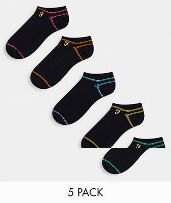 Farah Redford 5 pack contrast stitch socks in black