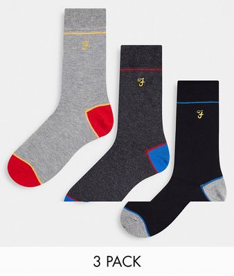 Farah Spence 3 pack contrast socks in gray red and blue