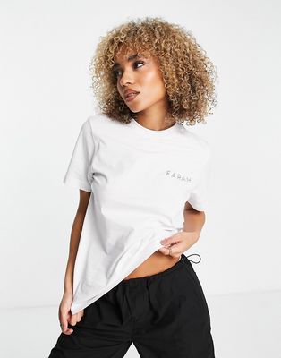 Farah Terry logo graphic cotton boyfriend fit T-shirt in white with back print
