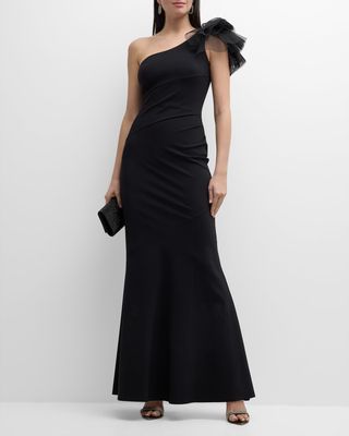 Fares One-Shoulder Ruffle Trumpet Gown