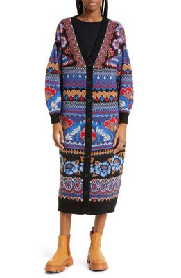 FARM Rio Ainika Jacquard Long Sleeve Cardigan Sweater Dress in Ainika Sparkle Black