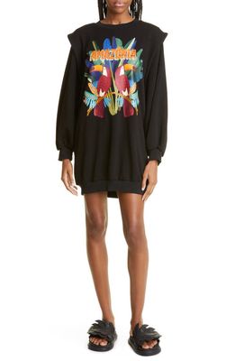 FARM Rio Amazonia Toucans Long Sleeve Graphic Sweater Dress in Black