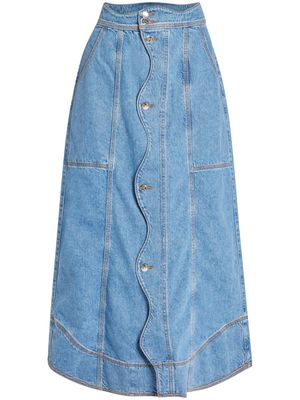 FARM Rio Asymmetric denim midi-skirt - Blue