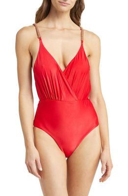 FARM Rio Beaded Strap One-Piece Swimsuit in Red