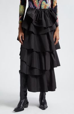 FARM Rio Bow Detail Tiered Midi Skirt in Black
