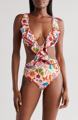 FARM Rio Bright Farm Cutout One-Piece Swimsuit in Bright Farm Beige