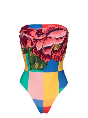 FARM Rio colour-block strapless swimsuit - WINTER CHITA BLUE