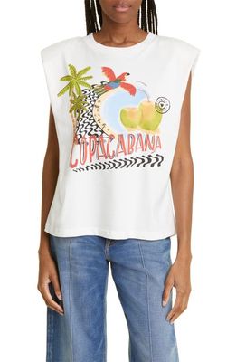 FARM Rio Copacabana Organic Cotton Graphic Muscle T-Shirt in Off-White