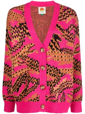 FARM Rio Croco intarsia-knit cardigan - Pink