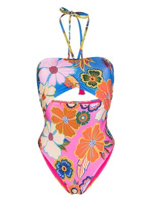 FARM Rio cut-out halterneck floral swimsuit - Pink