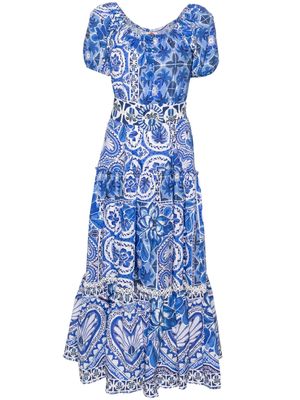 FARM Rio Dream tile-print cotton maxi dress - Blue