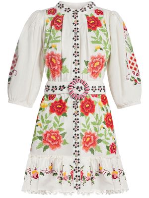 FARM Rio embroidered-design poplin dress - White