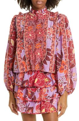 FARM Rio Floral Balloon Sleeve Blouse in Sweet Floral Lilac