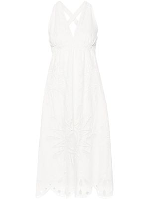 FARM Rio floral-embroidered cotton midi dress - White