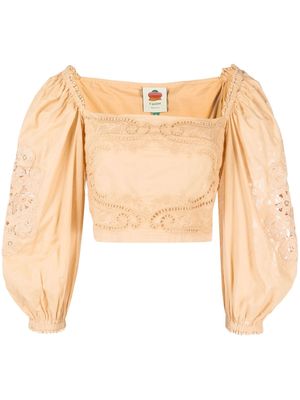 FARM Rio floral-lace cotton blouse - Orange