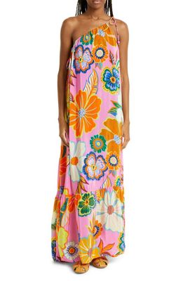 FARM Rio Floral One-Shoulder Maxi Dress in Full Garden Pink
