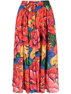 FARM Rio floral-print cotton midi skirt - Red