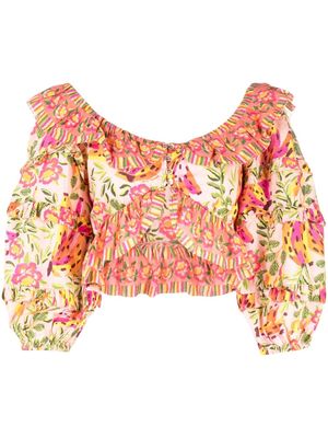 FARM Rio floral-print ruffled blouse - Pink