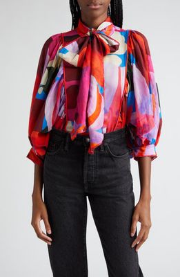 FARM Rio Floral Watercolor Three-Quarter Sleeve Button-Up Top in Watercolor Floral Blue