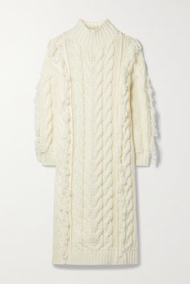 Farm Rio - Fringed Cable-knit Midi Dress - Off-white
