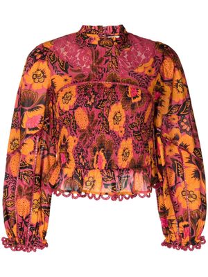 FARM Rio Garden Bloom floral-motif smocked blouse - Multicolour