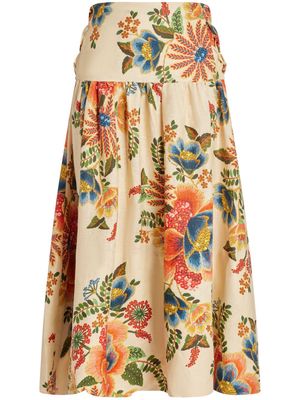 FARM Rio Garden print midi-skirt - Neutrals