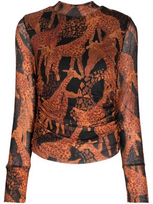 FARM Rio giraffe-print tulle blouse - Multicolour