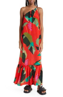 FARM Rio Heliconia One-Shoulder Maxi Dress in Heliconia Red