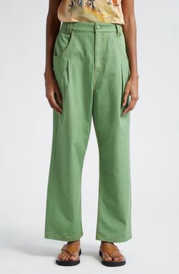 FARM Rio High Waist Pleat Wide Leg Pants in Green at Nordstrom, Size 29