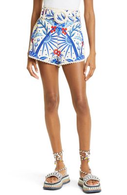 FARM Rio Jungle Chic Belted Cotton Shorts in Jungle Chic Off-Whit