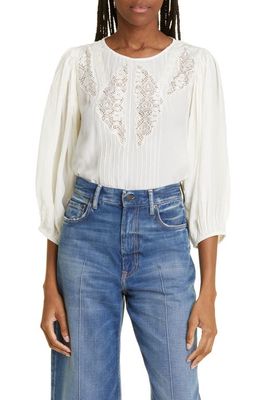 FARM Rio Lace Inset Blouse in Off-White