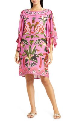 FARM Rio Leopard Forest Metallic Stripe Cover-Up Dress in Leopard Forest Pink