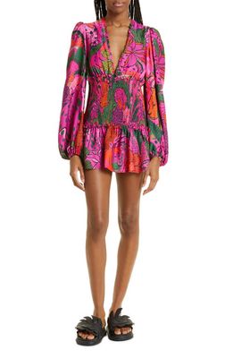 FARM Rio Leopards Long Sleeve Minidress in Cool Leopards Pink