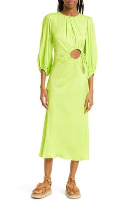 FARM Rio Lime Ruched Cutout Dress in Lime Green