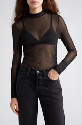 FARM Rio Long Sleeve Sheer Mesh Shirt in Black