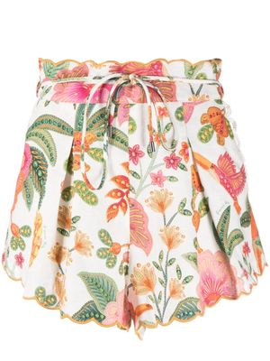 FARM Rio Macaw Bloom linen mini shorts - White