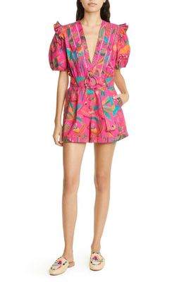 FARM Rio Macaw Party Belted Romper in Macaw Party Pnik