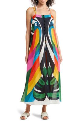 FARM Rio Macaw Stripes Cotton Cover-Up Maxi Dress in Macaw Stripes Multicolor
