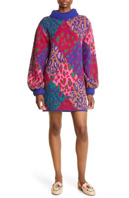 FARM Rio Mixed Leopard Pop Long Sleeve Sweater Dress in Multi